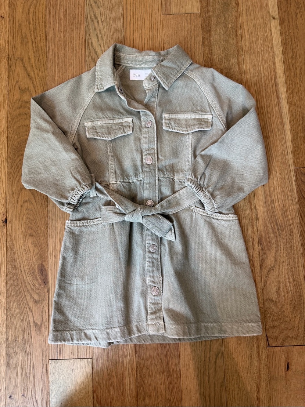 ✨ Zara Girls Sage Green Utility Shirt Dress NWT , Girls Size 3✨